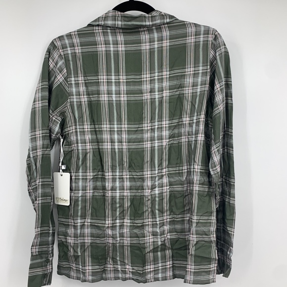 PJ Salvage womens XS rumples olive pajama top green mad for plaid NEW - Picture 8 of 8